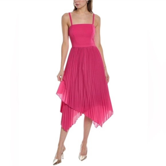 Aidan by Aidan Mattox Dresses & Skirts - Aidan Mattox Asymmetrical Pleated Midi-Length Dress in Watermelon Bliss Size 2